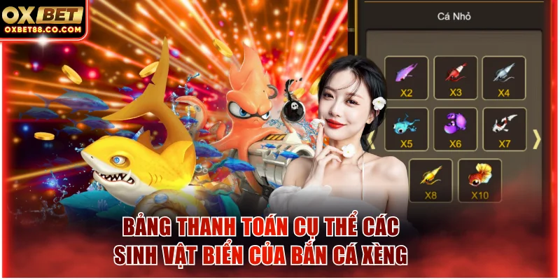 Bảng thanh toán cụ thể các sinh vật biển của bắn cá xèng